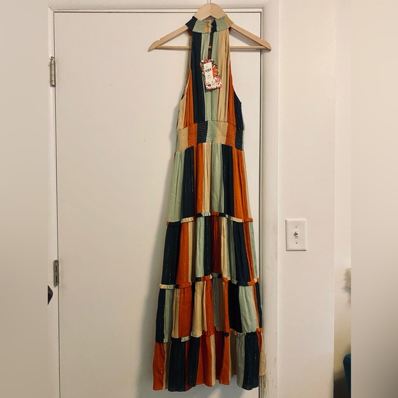 Anthropologie Farm Rio Colorblocked Shimmer Maxi Dress XSP - Picture 5 of 7